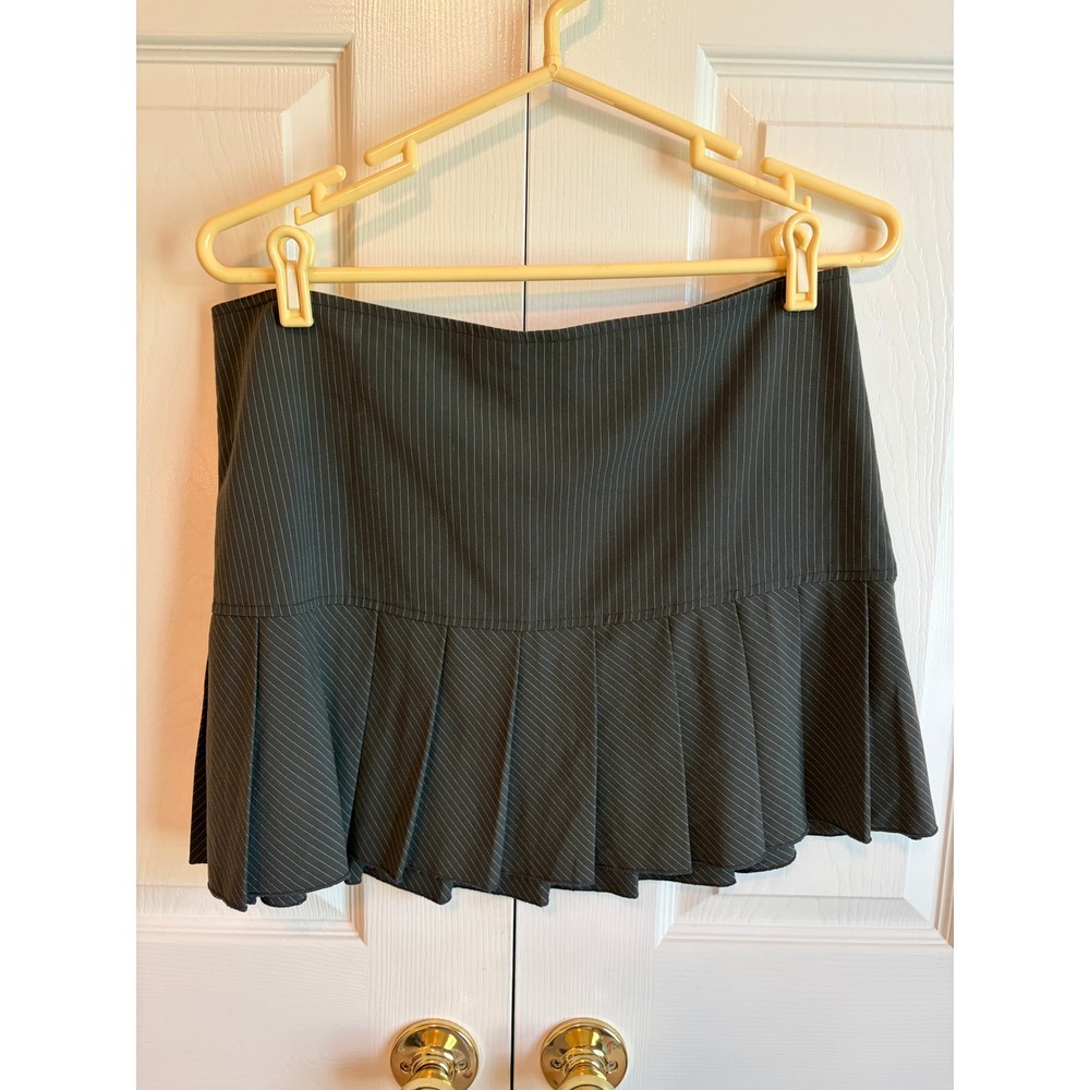 Wrapper Pinstripe Pleated Mini Skirt  Academia Grey Schoolgirl Size 9 Vintage